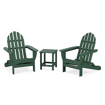 POLYWOOD Classic Folding Adirondack 3 pc Set with Long Island 18" Side Table