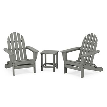 POLYWOOD Classic Folding Adirondack 3 pc Set with Long Island 18" Side Table