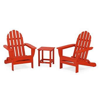 POLYWOOD Classic Folding Adirondack 3 pc Set with Long Island 18" Side Table