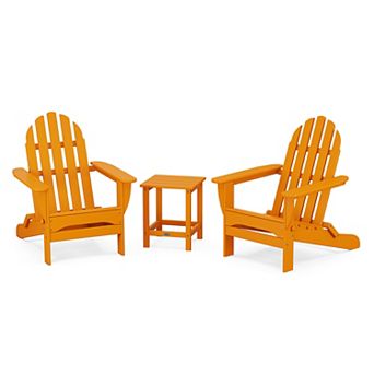 POLYWOOD Classic Folding Adirondack 3 pc Set with Long Island 18" Side Table
