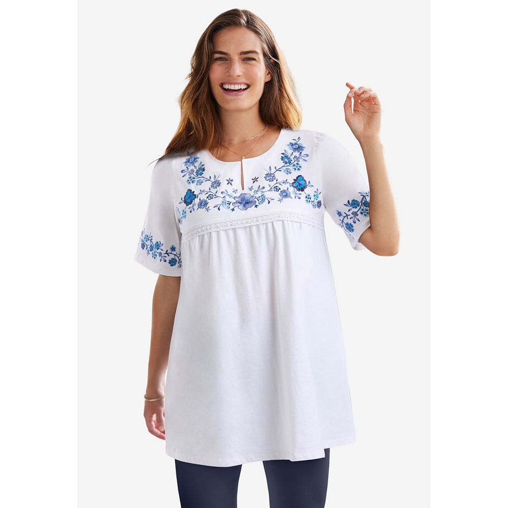 Women's Split Neck Tunic with Seasonal Print - Yellow & Purple main image 1