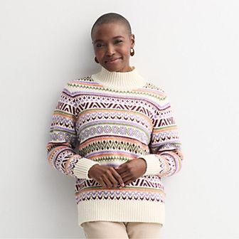 Women's Croft & Barrow® Mock Neck Fair Isle Pullover Sweater