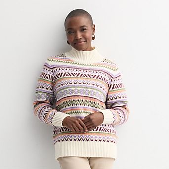 Women's Croft & Barrow® Mock Neck Fair Isle Pullover Sweater
