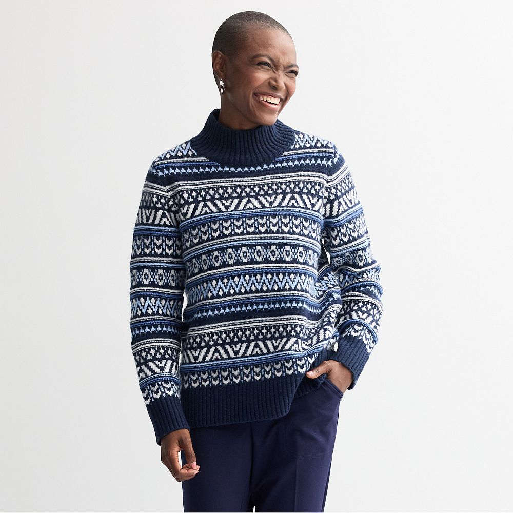 Women's Croft & Barrow® Mock Neck Fair Isle Pullover Sweater