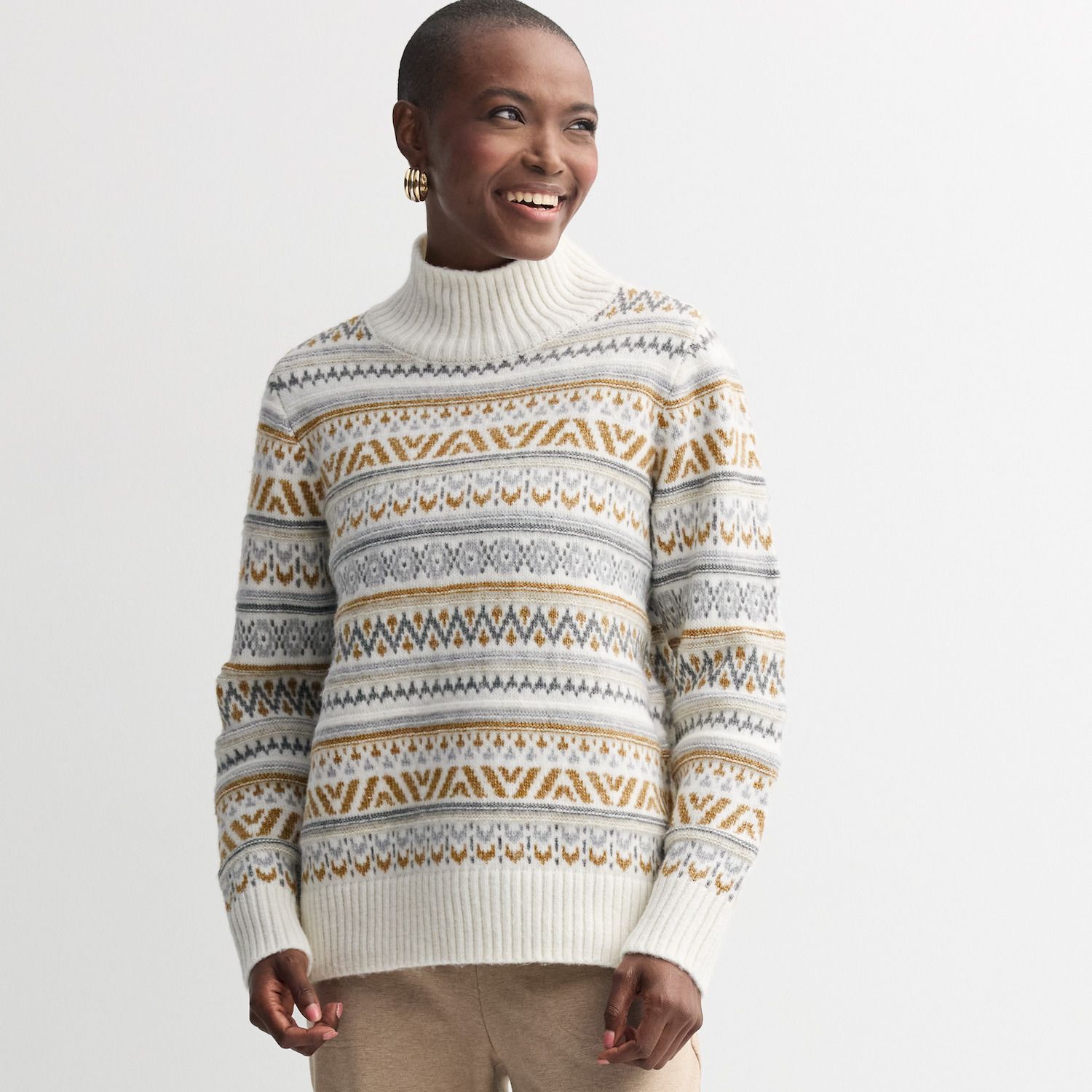Women's Croft & Barrow® Mock Neck Fair Isle Pullover Sweater