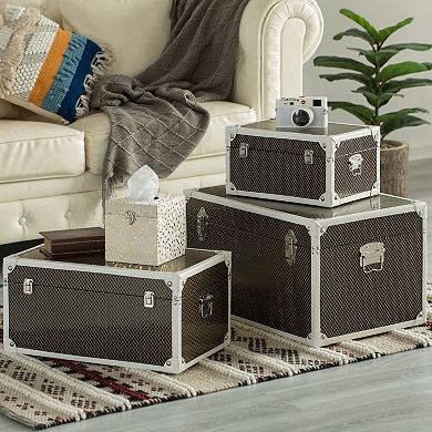 Faux Leather Storage Trunk Set of 3