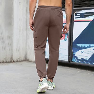 Mens Cargo Sweatpants Elastic Waist Drawstring Casual Lounge Running Athletic Joggers Pants Pockets
