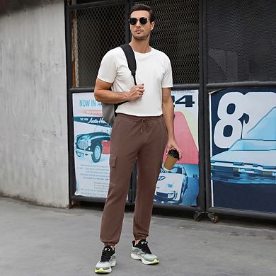 Mens Cargo Sweatpants Elastic Waist Drawstring Casual Lounge Running Athletic Joggers Pants Pockets