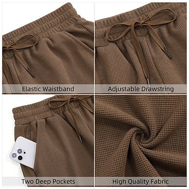 Women's Bermuda Shorts with Zipper Pockets Casual Drawstring Jersey Shorts Elastic Waist Waffle