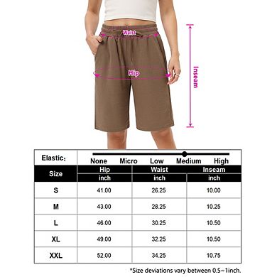 Women's Bermuda Shorts with Zipper Pockets Casual Drawstring Jersey Shorts Elastic Waist Waffle