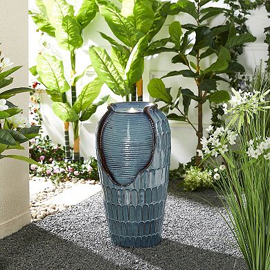Glitzhome Oversized Petals Textured Ceramic Jar Outdoor Floor Fountain
