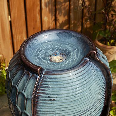Glitzhome Oversized Petals Textured Ceramic Jar Outdoor Floor Fountain