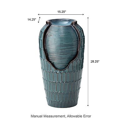 Glitzhome Oversized Petals Textured Ceramic Jar Outdoor Floor Fountain