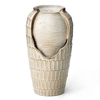 Glitzhome Oversized Petals Textured Ceramic Jar Outdoor Floor Fountain