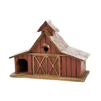 Glitzhome 20.75"L Red Solid Wood Barn Decorative Outdoor Garden Birdhouse