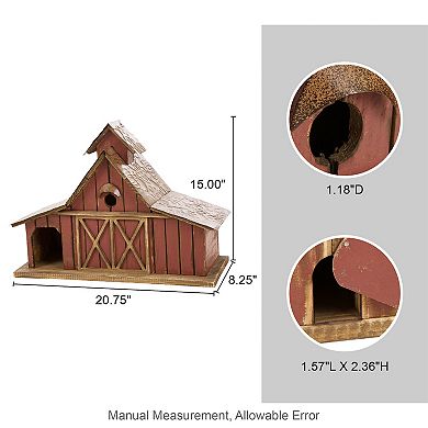 Glitzhome 20.75"L Red Solid Wood Barn Decorative Outdoor Garden Birdhouse