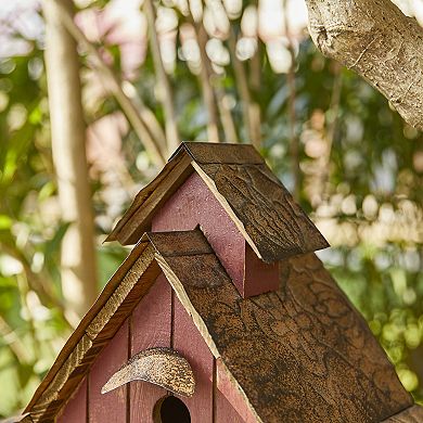 Glitzhome 20.75"L Red Solid Wood Barn Decorative Outdoor Garden Birdhouse