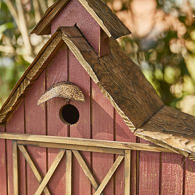Glitzhome 20.75"L Red Solid Wood Barn Decorative Outdoor Garden Birdhouse