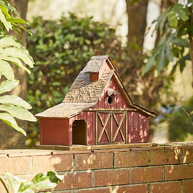 Glitzhome 20.75"L Red Solid Wood Barn Decorative Outdoor Garden Birdhouse