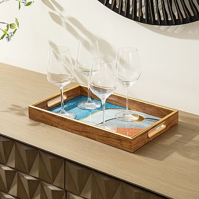 Glitzhome Set of 2 Rectangle Wooden & Plastic Decorative Trays with Handles