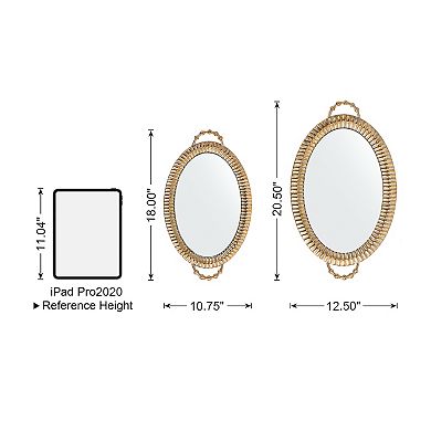 Glitzhome Set of 2 Oval Metal Gold Mirrored Decorative Trays with Handles