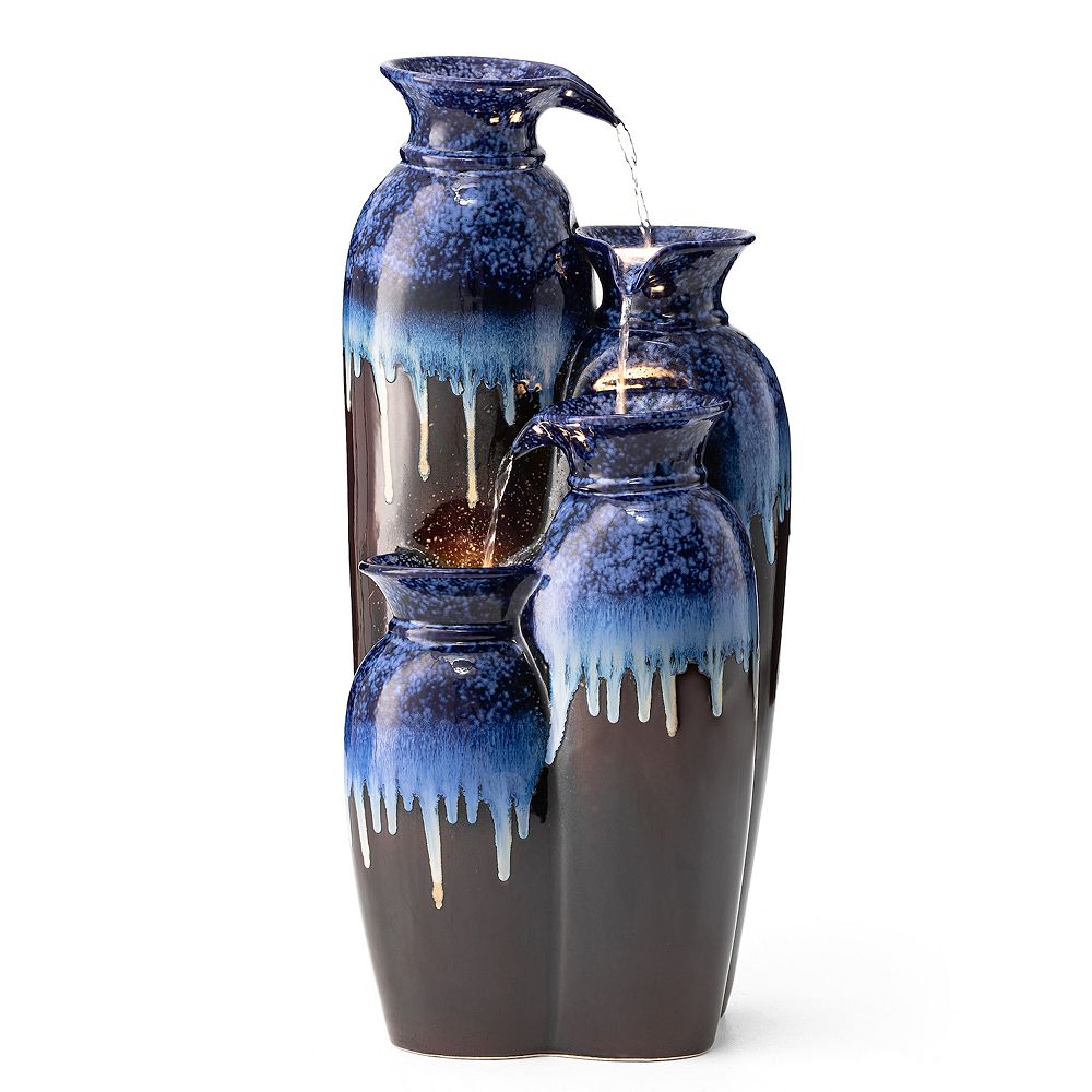 Glitzhome Glaze Ceramic Vase Outdoor Floor Fountain with Pump and LED Light