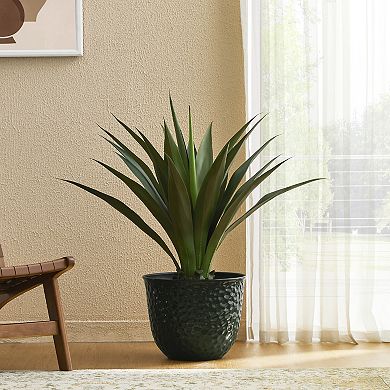 Glitzhome 11.75"D Set of 3 Honeycomb Textured Faux Ceramic Pot Plastic Planter