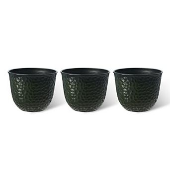 Glitzhome 11.75"D Set of 3 Honeycomb Textured Faux Ceramic Pot Plastic Planter