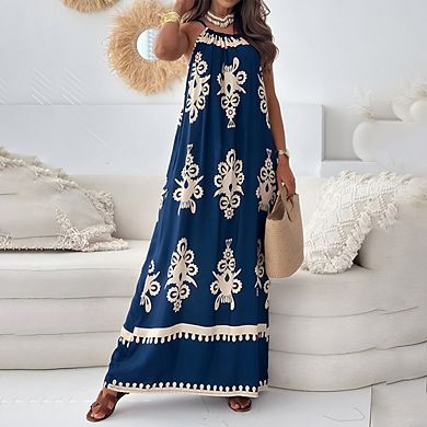 Women's Boho Sleeveless Maxi Dress Print Spaghetti Strap Flowy Beach Vacation Long Dresses