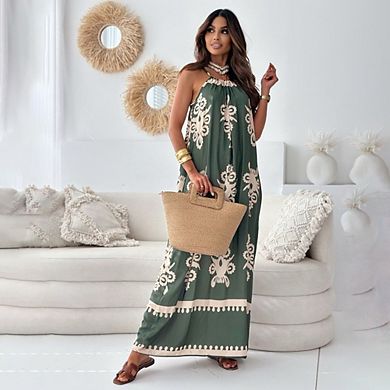 Women's Boho Sleeveless Maxi Dress Print Spaghetti Strap Flowy Beach Vacation Long Dresses
