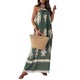 Women's Boho Sleeveless Maxi Dress Print Spaghetti Strap Flowy Beach Vacation Long Dresses