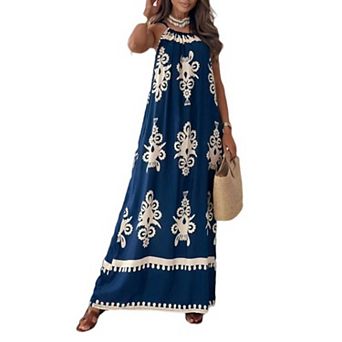Women's Boho Sleeveless Maxi Dress Print Spaghetti Strap Flowy Beach Vacation Long Dresses