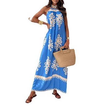 Women's Boho Sleeveless Maxi Dress Print Spaghetti Strap Flowy Beach Vacation Long Dresses