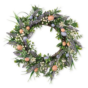Glitzhome 22"D Wonderful Easter Eggs and Lavender Wreath