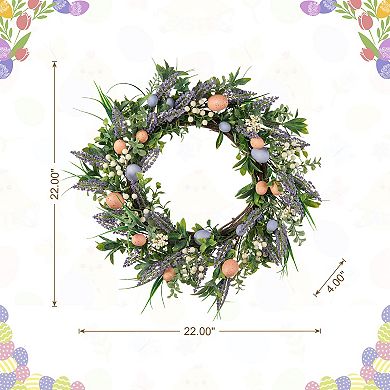 Glitzhome 22"D Wonderful Easter Eggs and Lavender Wreath
