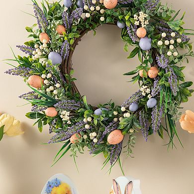 Glitzhome 22"D Wonderful Easter Eggs and Lavender Wreath