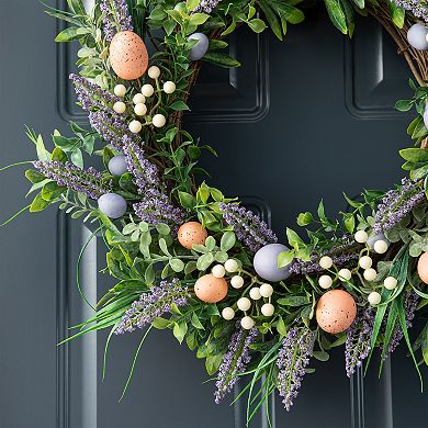 Glitzhome 22"D Wonderful Easter Eggs and Lavender Wreath