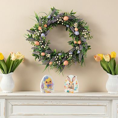 Glitzhome 22"D Wonderful Easter Eggs and Lavender Wreath