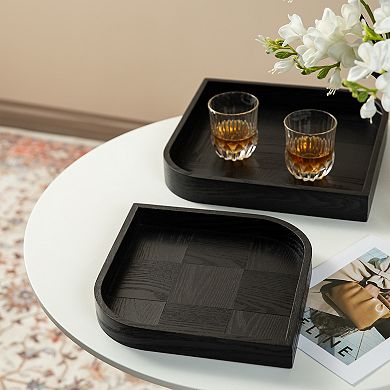 Glitzhome Set of 2 Leaf Shape Ash Wood Decorative Trays