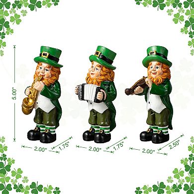Glitzhome 5"H Set of 3 St Patrick's Leprechaun Musicians Resin Table Decor