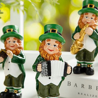 Glitzhome 5"H Set of 3 St Patrick's Leprechaun Musicians Resin Table Decor