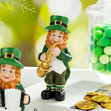 Glitzhome 5"H Set of 3 St Patrick's Leprechaun Musicians Resin Table Decor