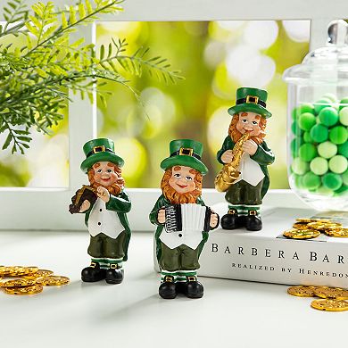 Glitzhome 5"H Set of 3 St Patrick's Leprechaun Musicians Resin Table Decor