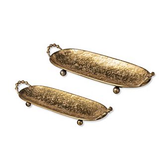 Glitzhome Set of 2 Oval Metal Gold Decorative Trays with Handles