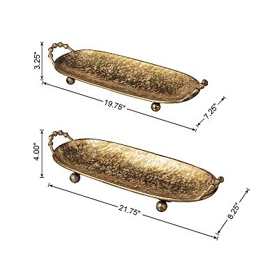 Glitzhome Set of 2 Oval Metal Gold Decorative Trays with Handles
