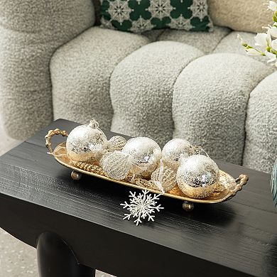 Glitzhome Set of 2 Oval Metal Gold Decorative Trays with Handles