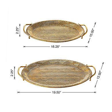 Glitzhome Set of 2 Oval Metal Gold Decorative Trays with Handles