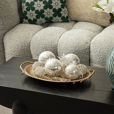 Glitzhome Set of 2 Oval Metal Gold Decorative Trays with Handles