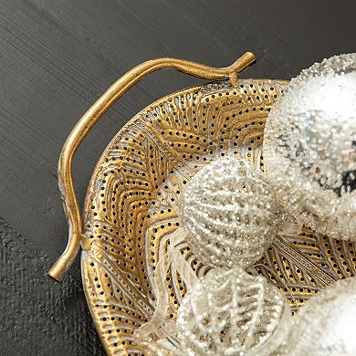 Glitzhome Set of 2 Oval Metal Gold Decorative Trays with Handles