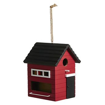 Glitzhome 10.25"L Red Solid Wood Outdoor Garden Birdhouse